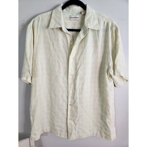 Caribbean Shirt Men L Large Soft Yellow Short Sleeve Collared Button‎ Up Breeze